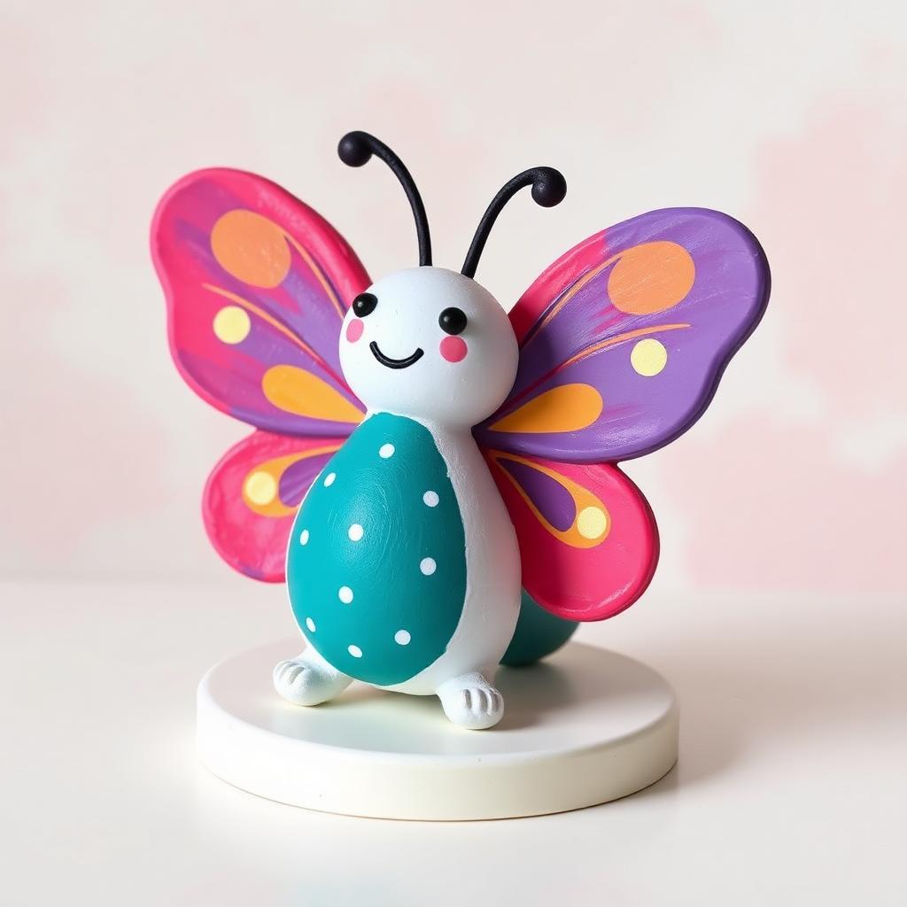 A hand-painted butterfly plaster figurine with bright wings