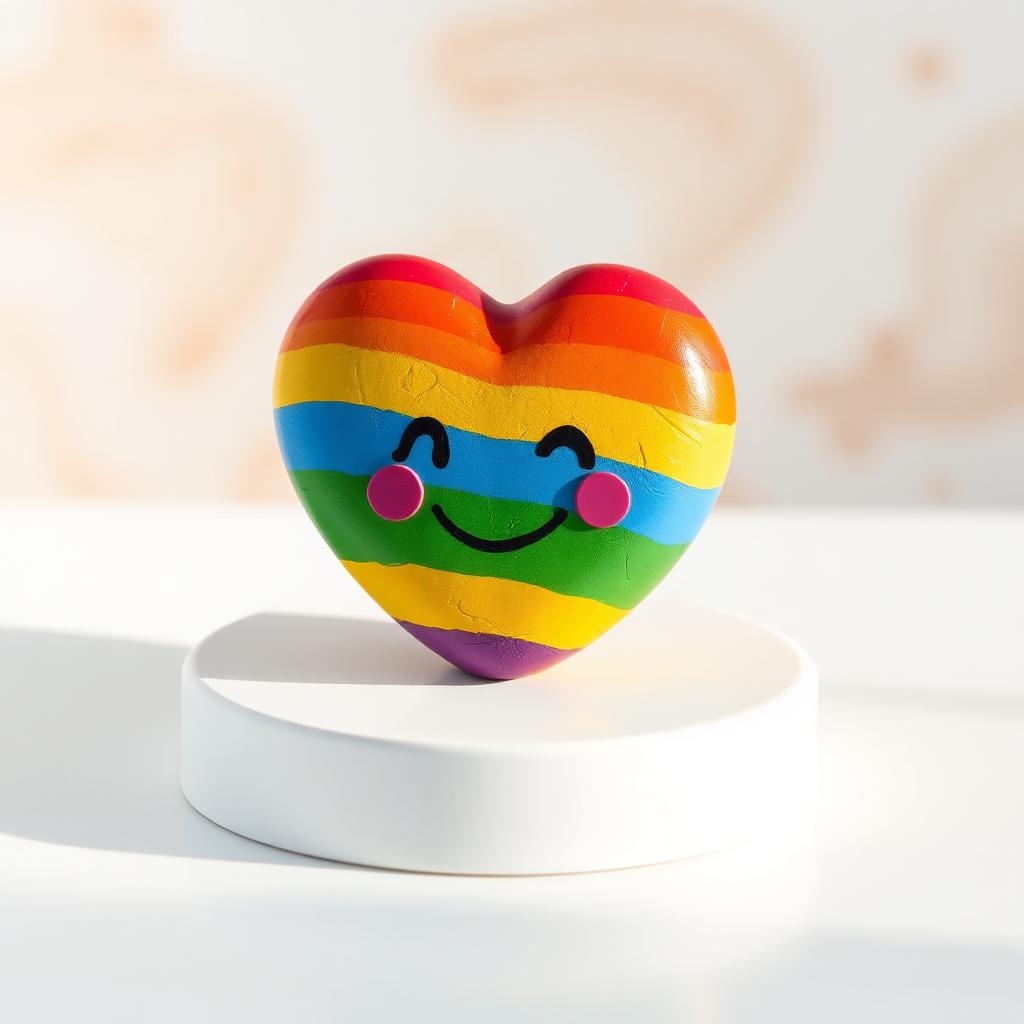 A hand-painted rainbow heart plaster figurine