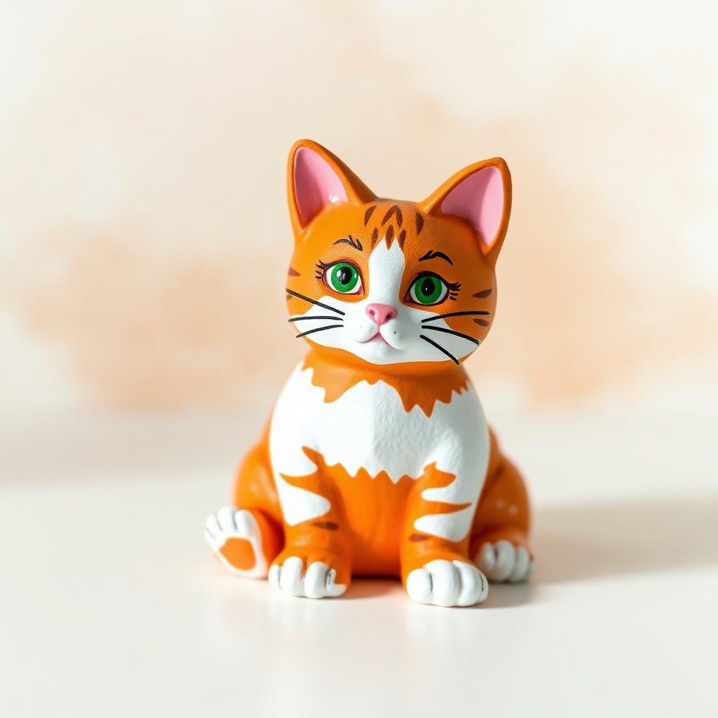 A hand-painted orange tabby cat plaster figurine