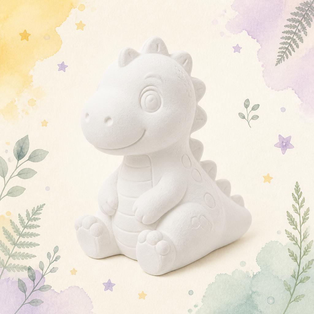 Unpainted plaster dinosaur figurine ready for prehistoric colors.