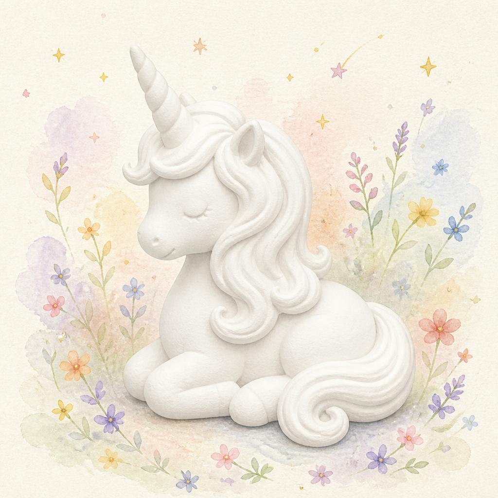 Unpainted plaster unicorn figurine ready for a rainbow mane.